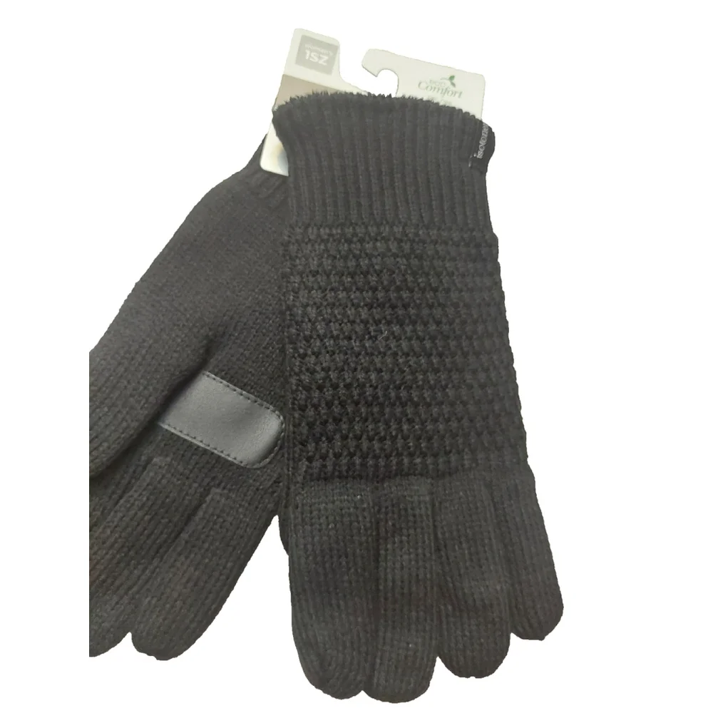 Isotoner Signature Black Textured Knit Water-Repellent Gloves Sz One Size